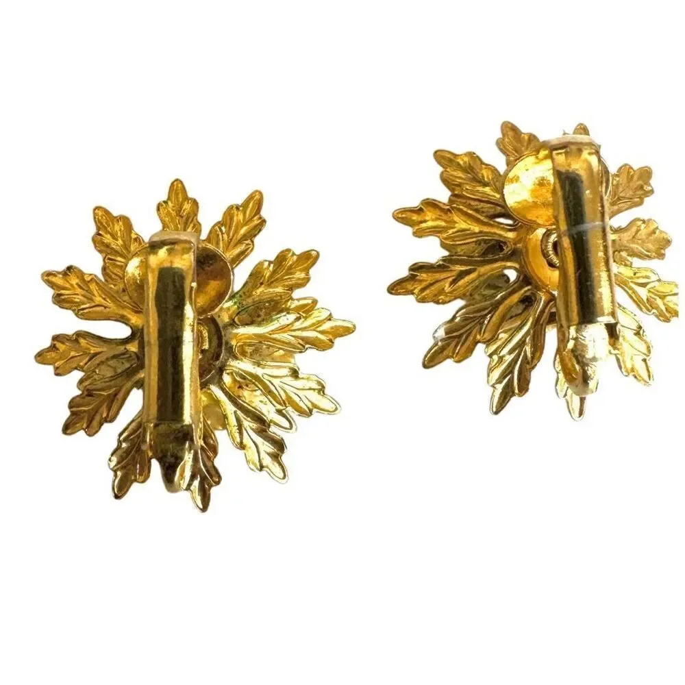 Yellow floral vintage gold tone clip on earrings